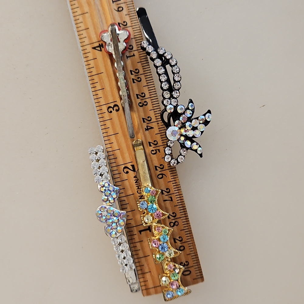 4 Piece Lot Multicolor Rhinestone hair pins Bow Flower Scottie Designs Cute - Picture 3 of 5